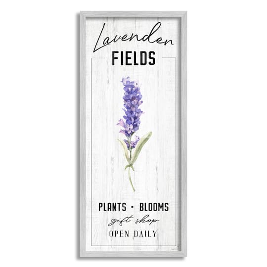 Stupell Industries Lavender Fields Purple Farm Florals Gift Shop Sign in Gray Frame Wall Art